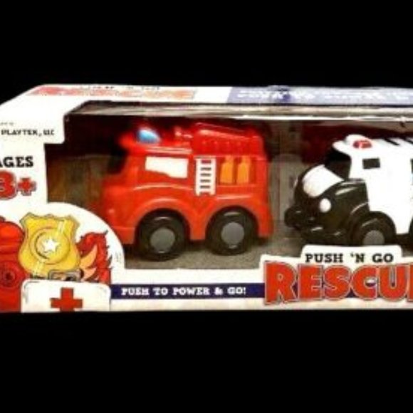 NIB 3p Playtek Push n Go Rescue firetruck, Police Car and Ambulance Toy Boy/Girl - Picture 1 of 2